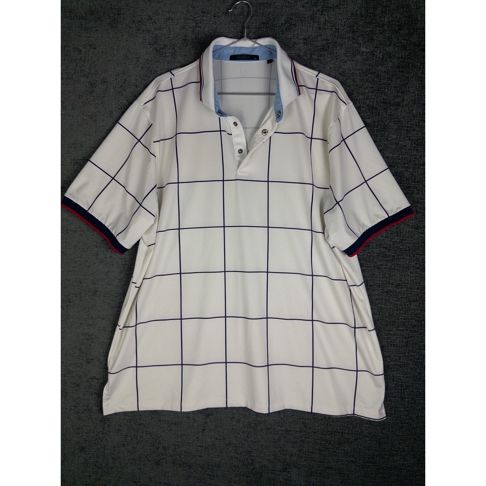Greyson Polo Shirt Mens XL Windowpane Performance Golf Course Logo Short Sleeve